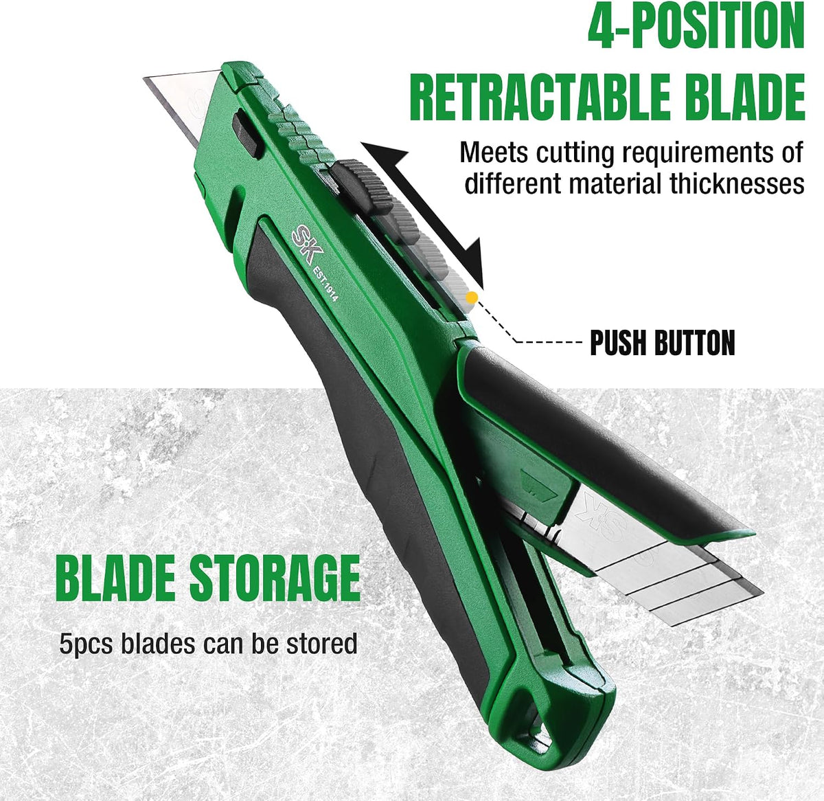 SK Utility Knife with SK2M TAC Blade & Aluminum Handle, Folding Box Cutter