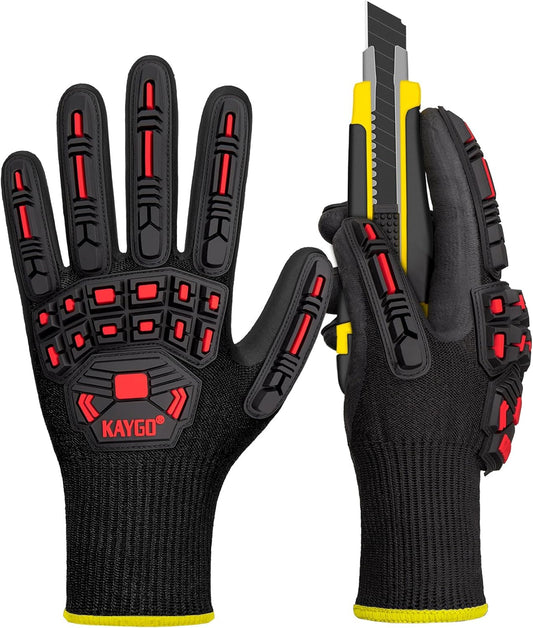 TPR Impact Resistant Work Gloves for Men, MicroFoam Nitrile Coated | ANSI Cut Resistant Level A3, Anti-Abrasion & Firm Grip, TPR Back Impact Guard, for Mechanics, Construction, Glass Handling