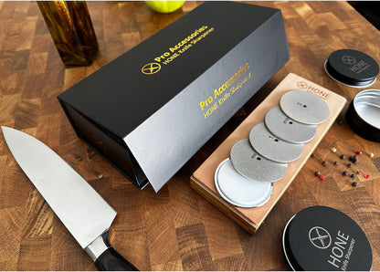 𝗛𝗢𝗡𝗘 Pro Accessories: Accessories Package Set with Premium Leather Strop, AngleMate, Diamond Discs #200, #400, #700, #1000, #2000, and #3000 Ceramic Disc.