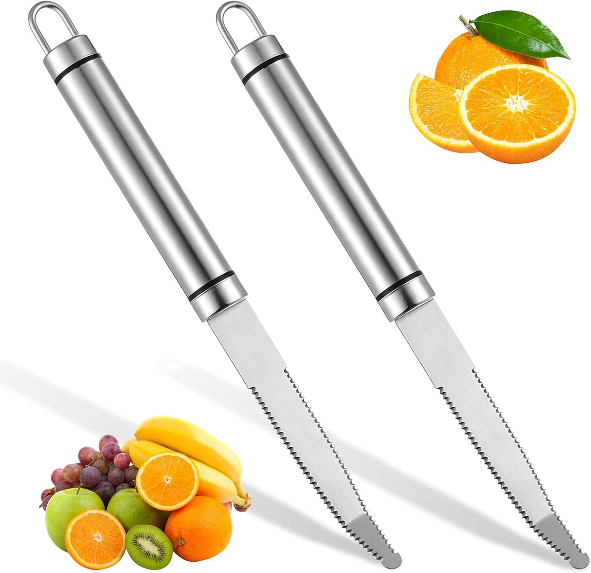 2Pcs Grapefruit Knife, Grapefruit Utensil Knifes, Curved Serrated Kiwi Knifes Fruit Cutter Peeler with Ergonomic Handle, Grape Cutter Tool Fast Flesh Separation for Orange, Lemon, Pomelo