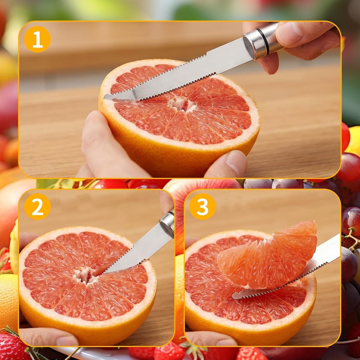 2Pcs Grapefruit Knife, Grapefruit Utensil Knifes, Curved Serrated Kiwi Knifes Fruit Cutter Peeler with Ergonomic Handle, Grape Cutter Tool Fast Flesh Separation for Orange, Lemon, Pomelo