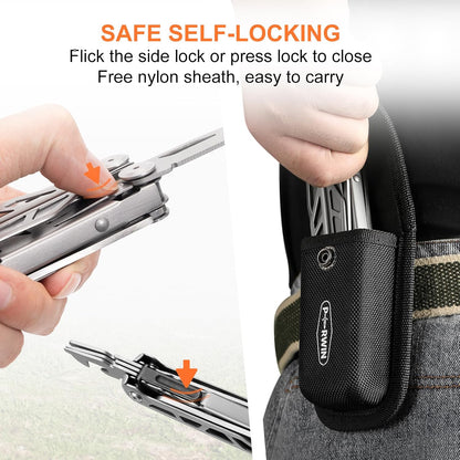 Multitool, 17-in-1 Stainless Steel Multi Tool Pliers with Self-Locking, Pocket Knife, Nylon Sheath, Professional (EDC) Multi-Tool for Survival, Camping and Hunting, Hiking, Gifts for Men