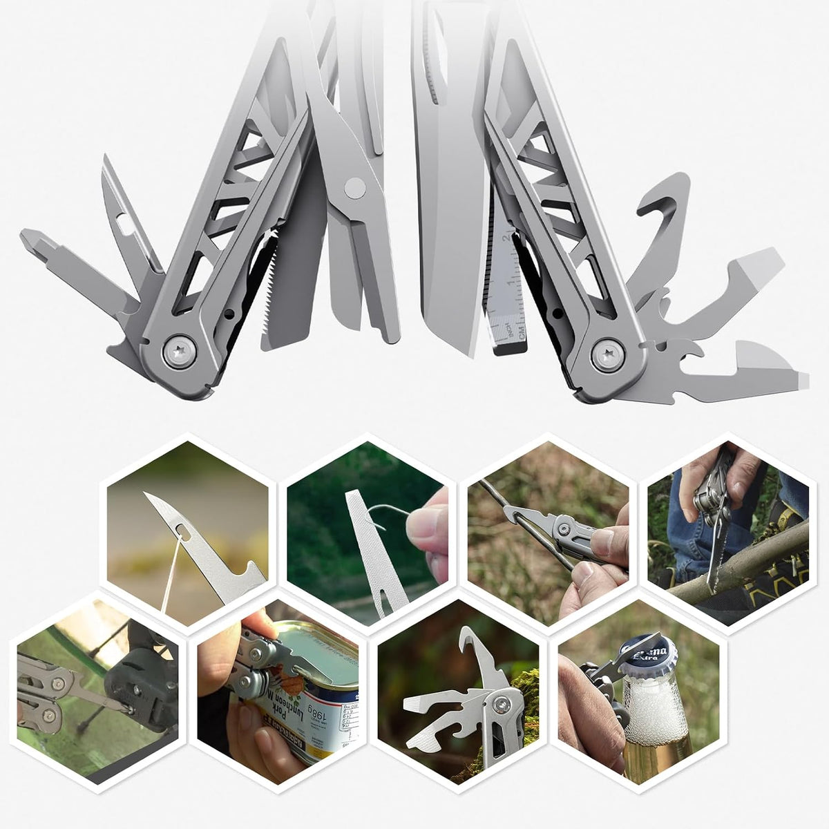 Multitool, 17-in-1 Stainless Steel Multi Tool Pliers with Self-Locking, Pocket Knife, Nylon Sheath, Professional (EDC) Multi-Tool for Survival, Camping and Hunting, Hiking, Gifts for Men