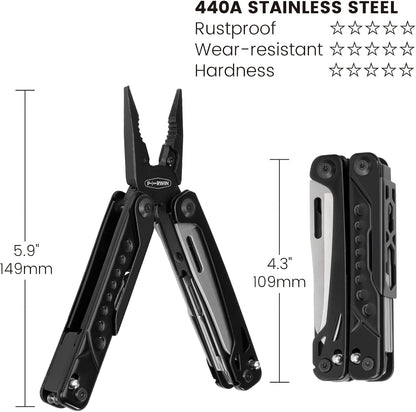 Multitool, 17-in-1 Stainless Steel Multi Tool Pliers with Self-Locking, Pocket Knife, Nylon Sheath, Professional (EDC) Multi-Tool for Survival, Camping and Hunting, Hiking, Gifts for Men