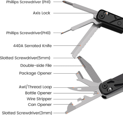 Multitool, 17-in-1 Stainless Steel Multi Tool Pliers with Self-Locking, Pocket Knife, Nylon Sheath, Professional (EDC) Multi-Tool for Survival, Camping and Hunting, Hiking, Gifts for Men