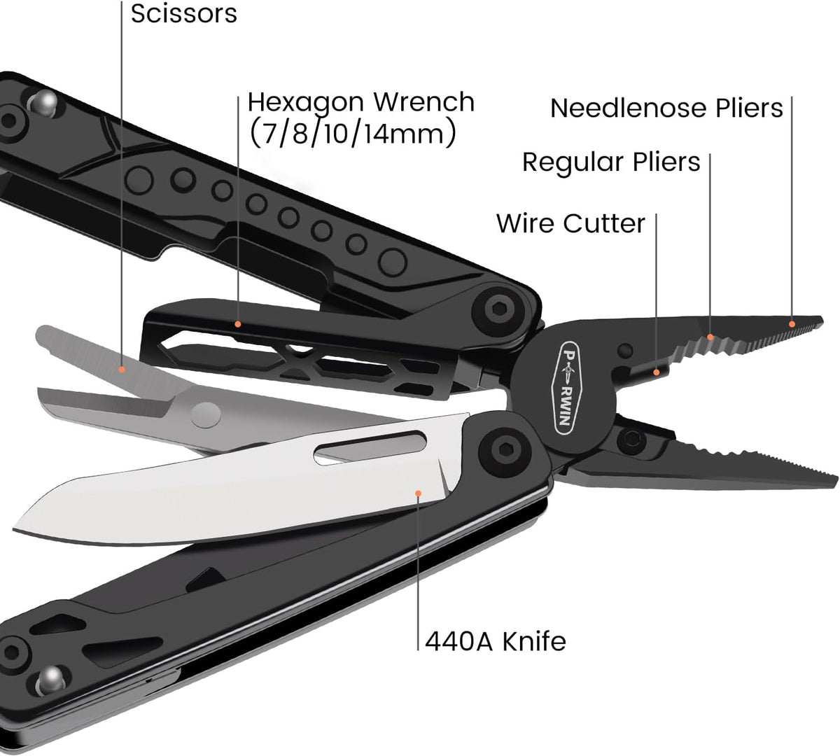 Multitool, 17-in-1 Stainless Steel Multi Tool Pliers with Self-Locking, Pocket Knife, Nylon Sheath, Professional (EDC) Multi-Tool for Survival, Camping and Hunting, Hiking, Gifts for Men