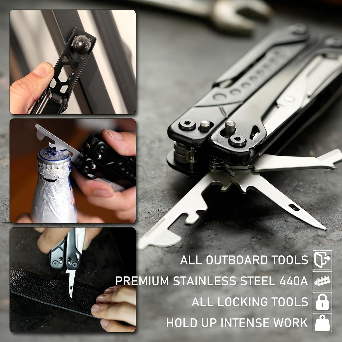 Multitool, 17-in-1 Stainless Steel Multi Tool Pliers with Self-Locking, Pocket Knife, Nylon Sheath, Professional (EDC) Multi-Tool for Survival, Camping and Hunting, Hiking, Gifts for Men