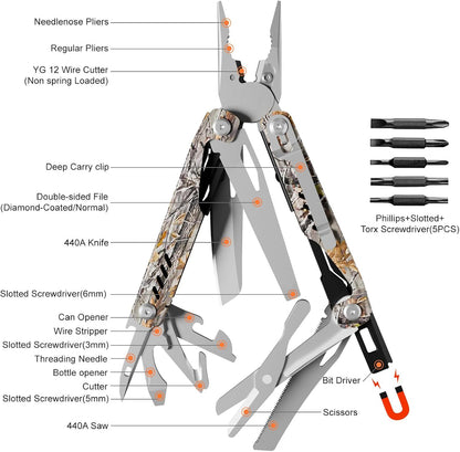 Multitool, 17-in-1 Stainless Steel Multi Tool Pliers with Self-Locking, Pocket Knife, Nylon Sheath, Professional (EDC) Multi-Tool for Survival, Camping and Hunting, Hiking, Gifts for Men