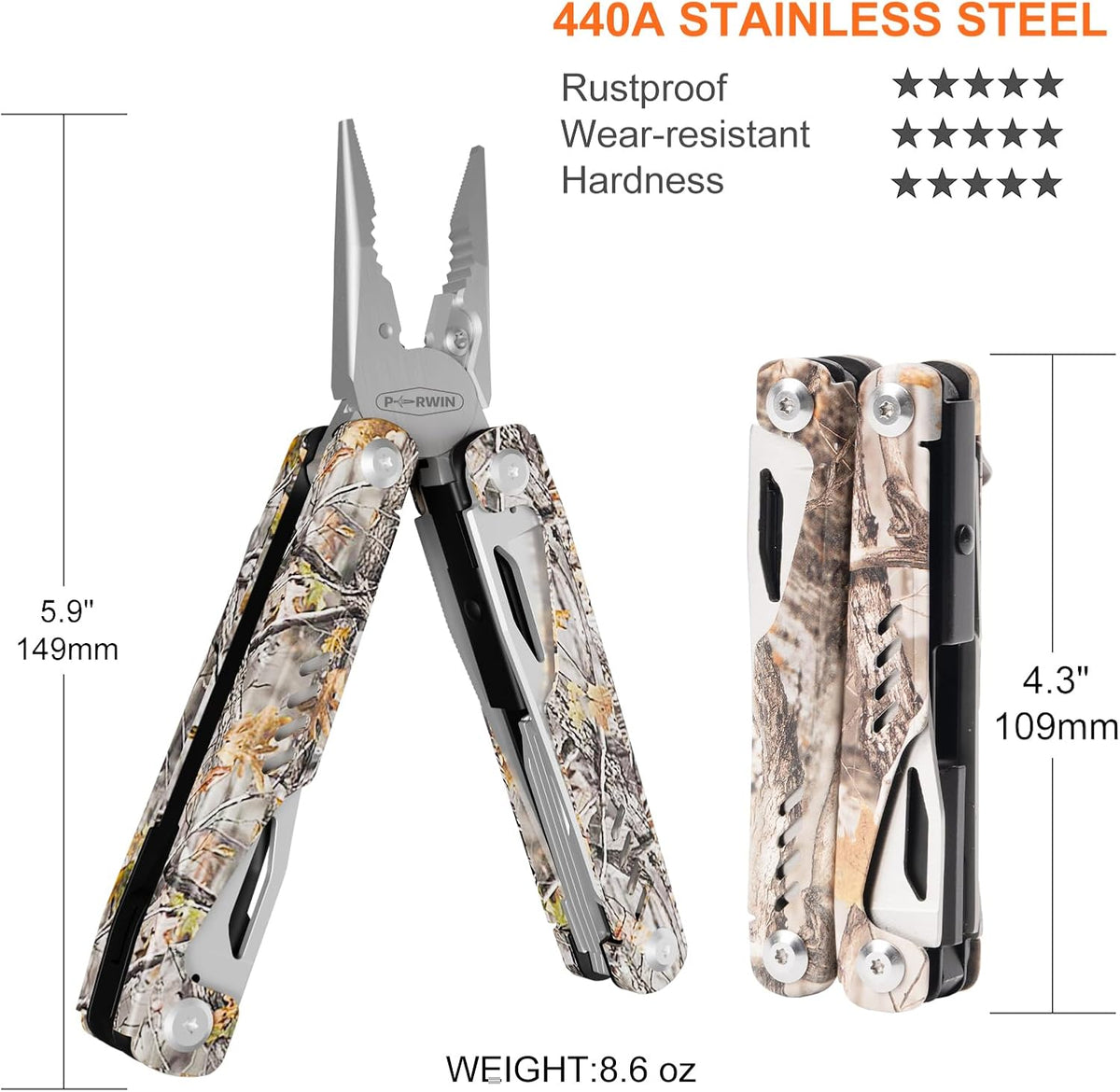 Multitool, 17-in-1 Stainless Steel Multi Tool Pliers with Self-Locking, Pocket Knife, Nylon Sheath, Professional (EDC) Multi-Tool for Survival, Camping and Hunting, Hiking, Gifts for Men