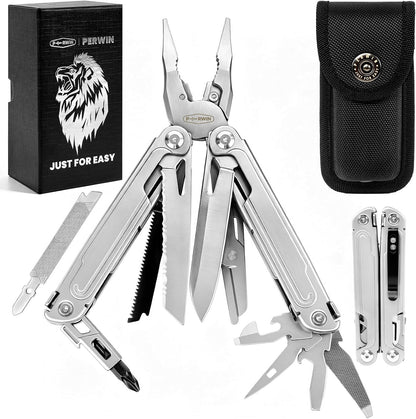 Multitool, 17-in-1 Stainless Steel Multi Tool Pliers with Self-Locking, Pocket Knife, Nylon Sheath, Professional (EDC) Multi-Tool for Survival, Camping and Hunting, Hiking, Gifts for Men