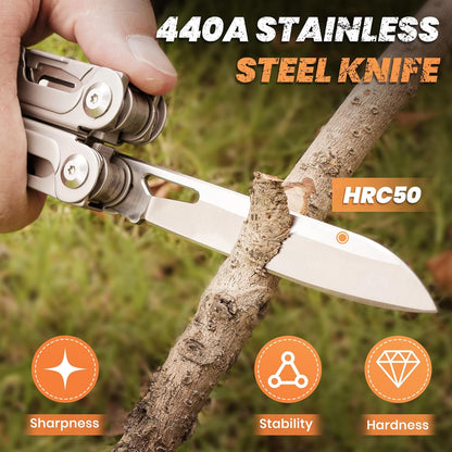 Multitool, 17-in-1 Stainless Steel Multi Tool Pliers with Self-Locking, Pocket Knife, Nylon Sheath, Professional (EDC) Multi-Tool for Survival, Camping and Hunting, Hiking, Gifts for Men