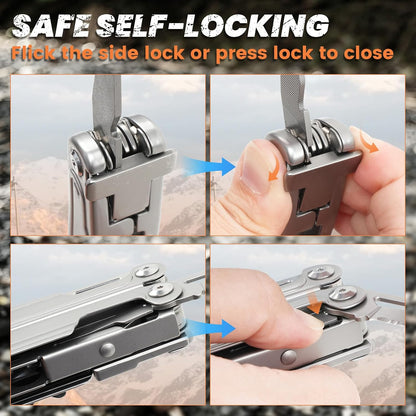 Multitool, 17-in-1 Stainless Steel Multi Tool Pliers with Self-Locking, Pocket Knife, Nylon Sheath, Professional (EDC) Multi-Tool for Survival, Camping and Hunting, Hiking, Gifts for Men