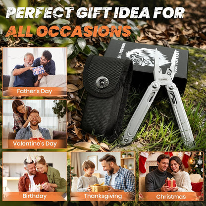 Multitool, 17-in-1 Stainless Steel Multi Tool Pliers with Self-Locking, Pocket Knife, Nylon Sheath, Professional (EDC) Multi-Tool for Survival, Camping and Hunting, Hiking, Gifts for Men