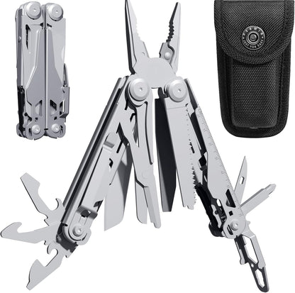 Multitool, 17-in-1 Stainless Steel Multi Tool Pliers with Self-Locking, Pocket Knife, Nylon Sheath, Professional (EDC) Multi-Tool for Survival, Camping and Hunting, Hiking, Gifts for Men