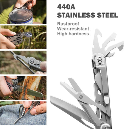 Multitool, 17-in-1 Stainless Steel Multi Tool Pliers with Self-Locking, Pocket Knife, Nylon Sheath, Professional (EDC) Multi-Tool for Survival, Camping and Hunting, Hiking, Gifts for Men