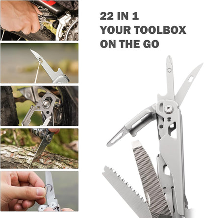 Multitool, 17-in-1 Stainless Steel Multi Tool Pliers with Self-Locking, Pocket Knife, Nylon Sheath, Professional (EDC) Multi-Tool for Survival, Camping and Hunting, Hiking, Gifts for Men