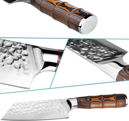 Kiritsuke Chef Knife 5.5", Small Japanese Kitchen Knives, HC German Stainless Steel, Hammered Finish Blade, Pakkawood Handle Cooking Cutlery 2025 Gifts for Home&Restaurant