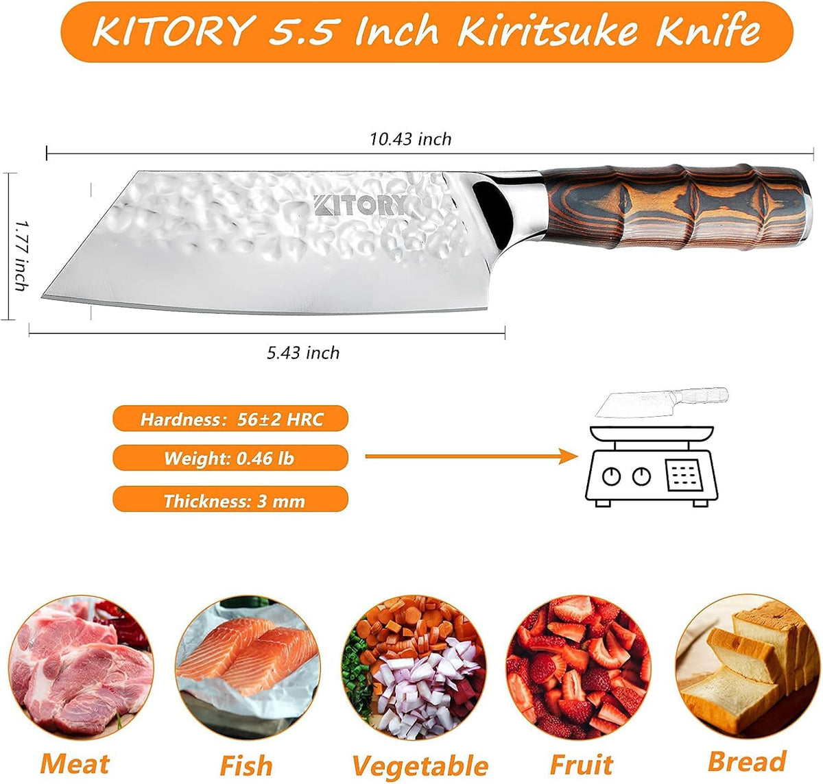 Kiritsuke Chef Knife 5.5", Small Japanese Kitchen Knives, HC German Stainless Steel, Hammered Finish Blade, Pakkawood Handle Cooking Cutlery 2025 Gifts for Home&Restaurant
