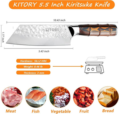 Kiritsuke Chef Knife 5.5", Small Japanese Kitchen Knives, HC German Stainless Steel, Hammered Finish Blade, Pakkawood Handle Cooking Cutlery 2025 Gifts for Home&Restaurant