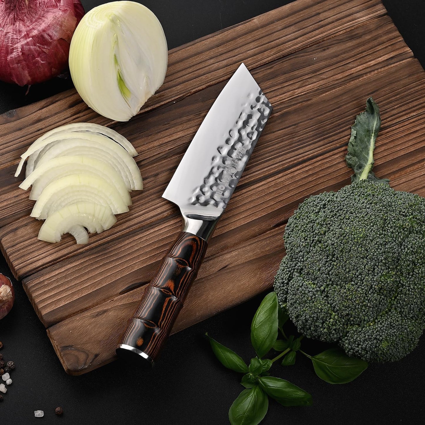 Kiritsuke Chef Knife 5.5", Small Japanese Kitchen Knives, HC German Stainless Steel, Hammered Finish Blade, Pakkawood Handle Cooking Cutlery 2025 Gifts for Home&Restaurant