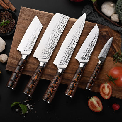 Kiritsuke Chef Knife 5.5", Small Japanese Kitchen Knives, HC German Stainless Steel, Hammered Finish Blade, Pakkawood Handle Cooking Cutlery 2025 Gifts for Home&Restaurant