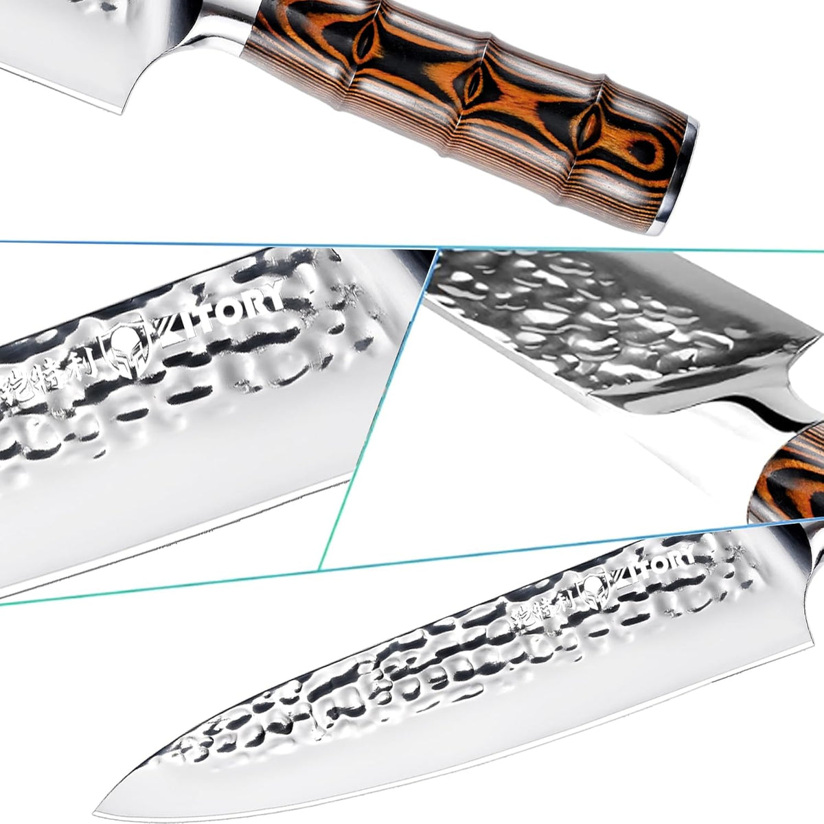 Kiritsuke Chef Knife 5.5", Small Japanese Kitchen Knives, HC German Stainless Steel, Hammered Finish Blade, Pakkawood Handle Cooking Cutlery 2025 Gifts for Home&Restaurant