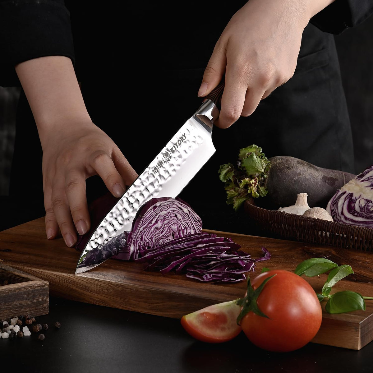 Kiritsuke Chef Knife 5.5", Small Japanese Kitchen Knives, HC German Stainless Steel, Hammered Finish Blade, Pakkawood Handle Cooking Cutlery 2025 Gifts for Home&Restaurant