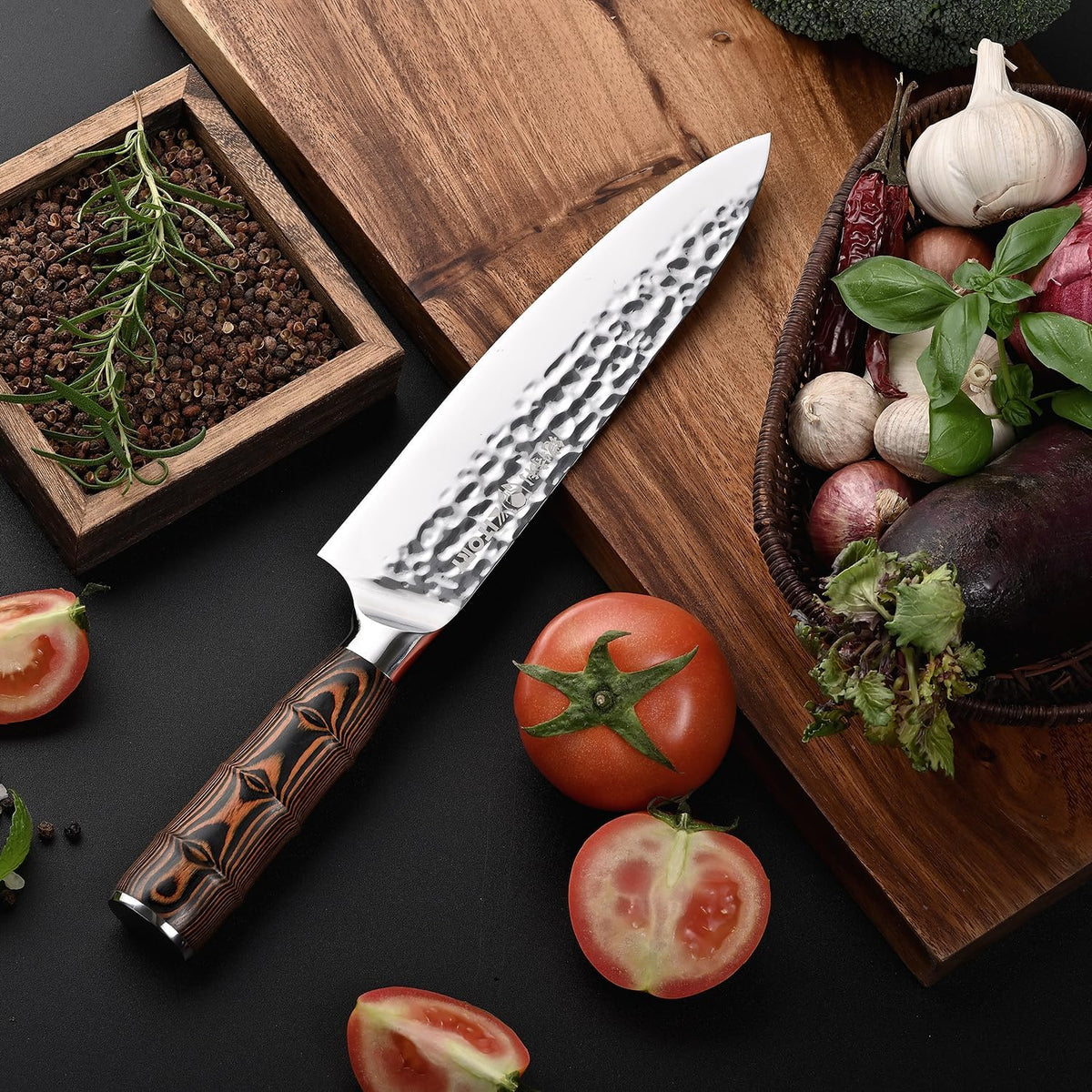 Kiritsuke Chef Knife 5.5", Small Japanese Kitchen Knives, HC German Stainless Steel, Hammered Finish Blade, Pakkawood Handle Cooking Cutlery 2025 Gifts for Home&Restaurant