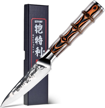 Kiritsuke Chef Knife 5.5", Small Japanese Kitchen Knives, HC German Stainless Steel, Hammered Finish Blade, Pakkawood Handle Cooking Cutlery 2025 Gifts for Home&Restaurant