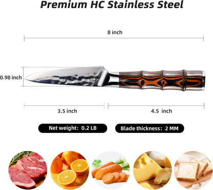 Kiritsuke Chef Knife 5.5", Small Japanese Kitchen Knives, HC German Stainless Steel, Hammered Finish Blade, Pakkawood Handle Cooking Cutlery 2025 Gifts for Home&Restaurant