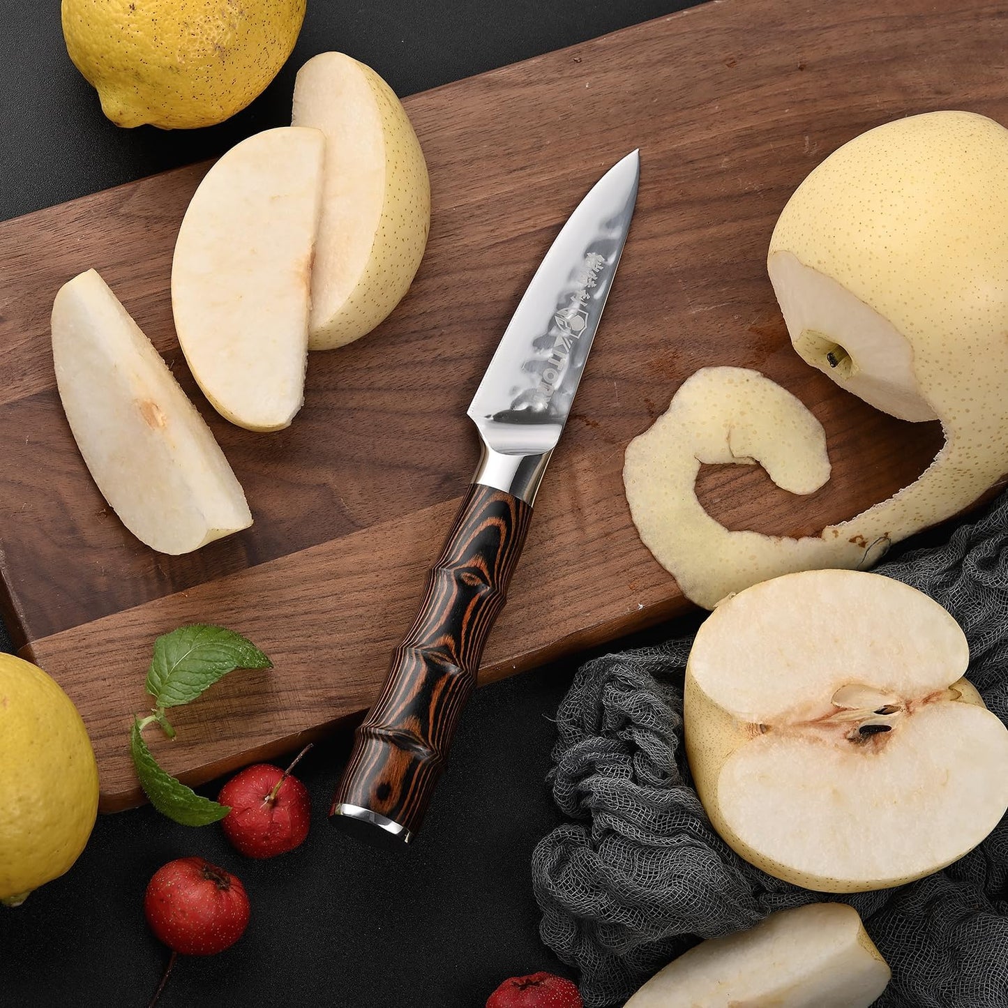Kiritsuke Chef Knife 5.5", Small Japanese Kitchen Knives, HC German Stainless Steel, Hammered Finish Blade, Pakkawood Handle Cooking Cutlery 2025 Gifts for Home&Restaurant