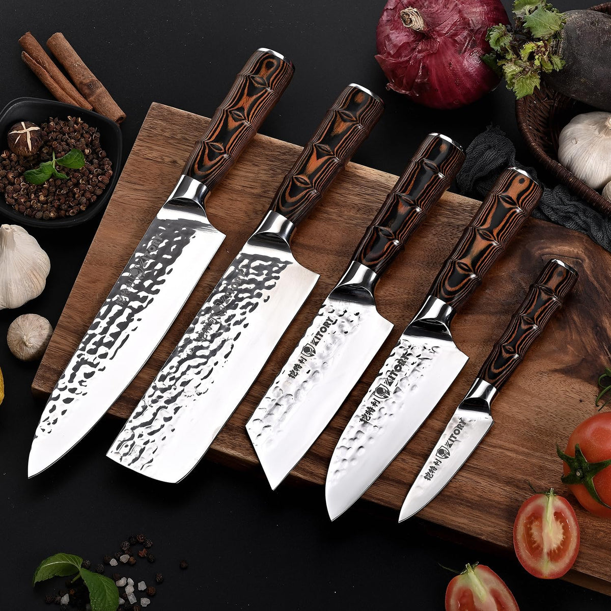 Kiritsuke Chef Knife 5.5", Small Japanese Kitchen Knives, HC German Stainless Steel, Hammered Finish Blade, Pakkawood Handle Cooking Cutlery 2025 Gifts for Home&Restaurant