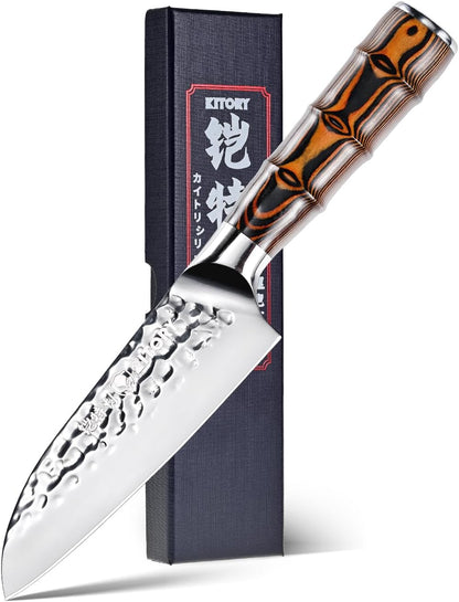 Kiritsuke Chef Knife 5.5", Small Japanese Kitchen Knives, HC German Stainless Steel, Hammered Finish Blade, Pakkawood Handle Cooking Cutlery 2025 Gifts for Home&Restaurant