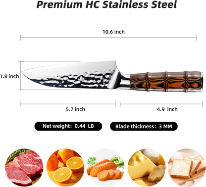 Kiritsuke Chef Knife 5.5", Small Japanese Kitchen Knives, HC German Stainless Steel, Hammered Finish Blade, Pakkawood Handle Cooking Cutlery 2025 Gifts for Home&Restaurant