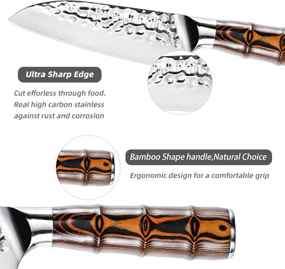 Kiritsuke Chef Knife 5.5", Small Japanese Kitchen Knives, HC German Stainless Steel, Hammered Finish Blade, Pakkawood Handle Cooking Cutlery 2025 Gifts for Home&Restaurant