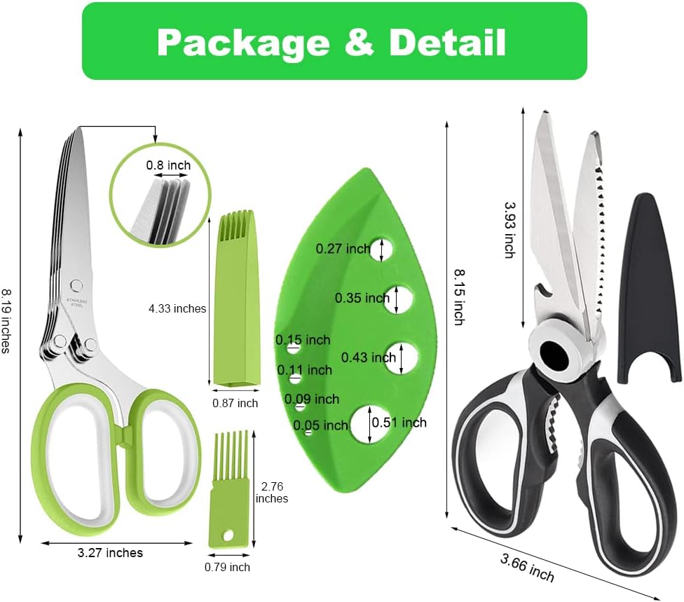3 Pack Herb Stripper Tools Kit With 5-Blade Stainless Steel Scissors, Heavy Duty Meat Shears, Kitchen Stripping Tool, Safe Covers, Cleaning Comb, Multipurpose Chopping Mincer