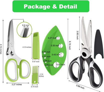 3 Pack Herb Stripper Tools Kit With 5-Blade Stainless Steel Scissors, Heavy Duty Meat Shears, Kitchen Stripping Tool, Safe Covers, Cleaning Comb, Multipurpose Chopping Mincer