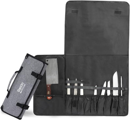 Chef's Knife Roll Bag (16 Slots), Waterproof Knife Storage Bag, Roll-up Knife Bag, Portable Knife Carrier, Travel Knife Bag | Culinary Knife Case for Chefs & Students