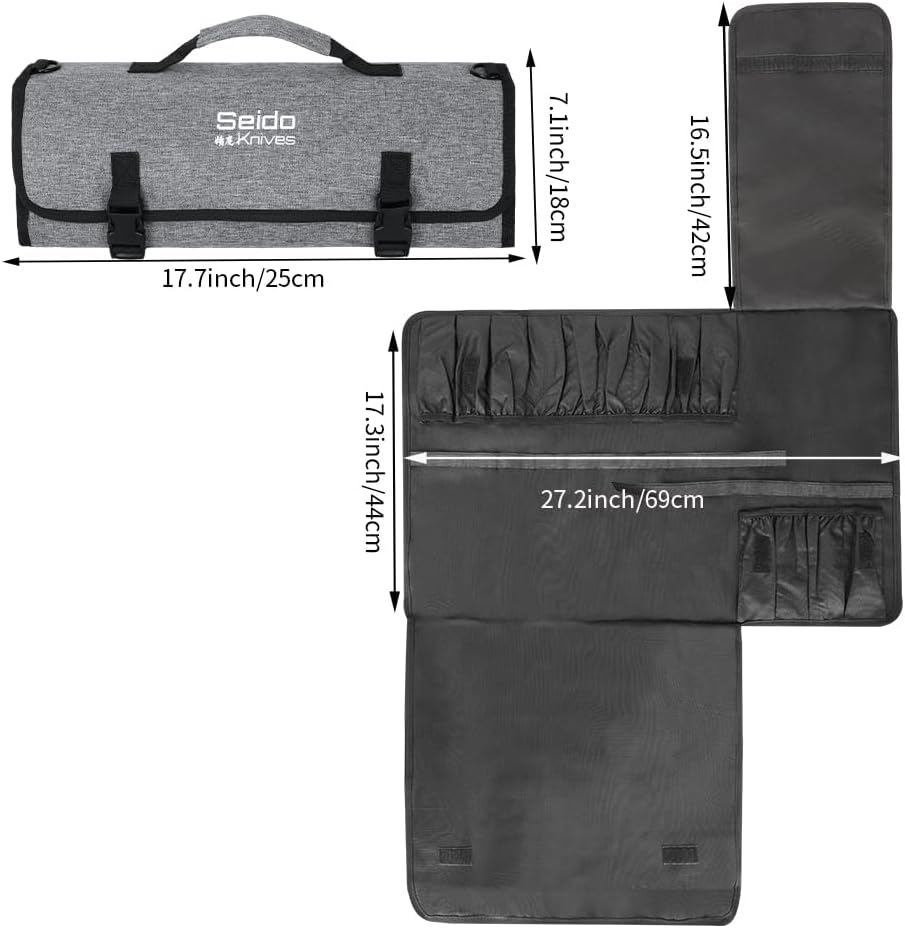 Chef's Knife Roll Bag (16 Slots), Waterproof Knife Storage Bag, Roll-up Knife Bag, Portable Knife Carrier, Travel Knife Bag | Culinary Knife Case for Chefs & Students