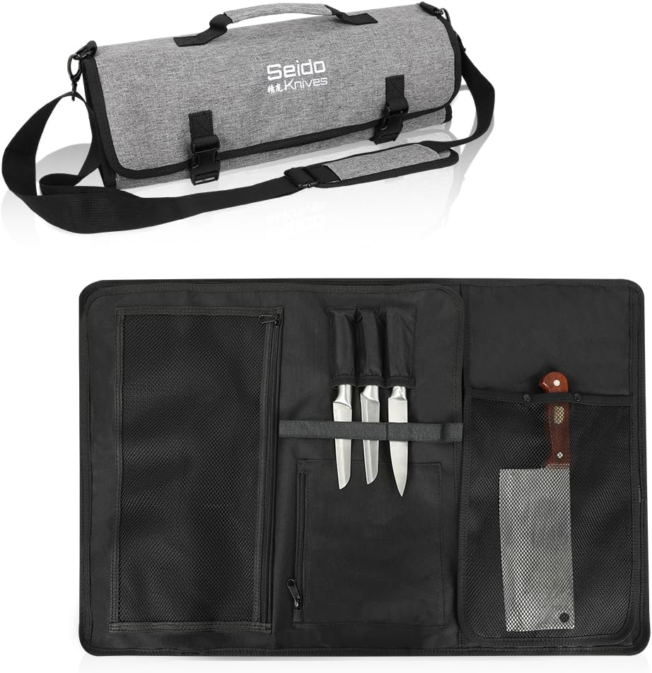Chef's Knife Roll Bag (16 Slots), Waterproof Knife Storage Bag, Roll-up Knife Bag, Portable Knife Carrier, Travel Knife Bag | Culinary Knife Case for Chefs & Students
