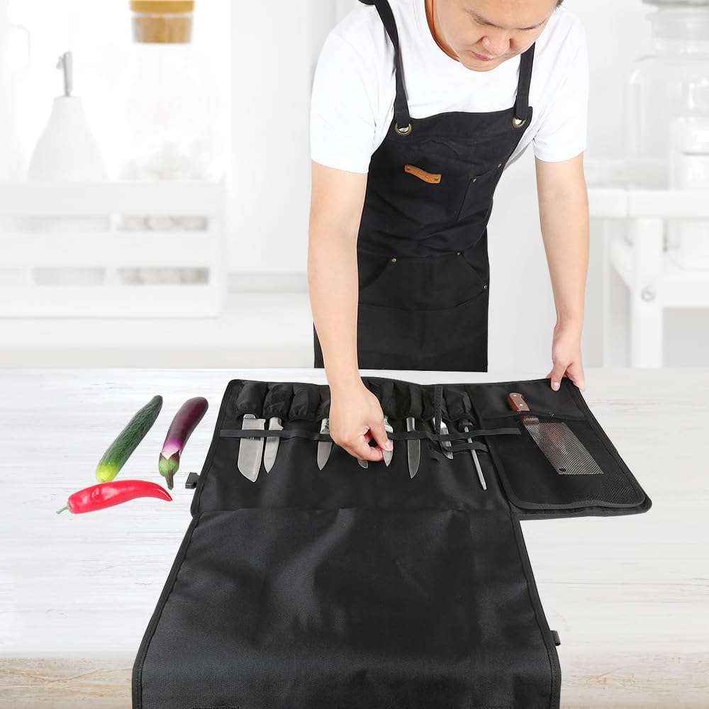 Chef's Knife Roll Bag (16 Slots), Waterproof Knife Storage Bag, Roll-up Knife Bag, Portable Knife Carrier, Travel Knife Bag | Culinary Knife Case for Chefs & Students