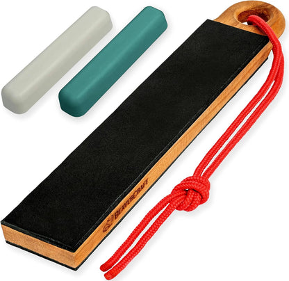 Leather Strop for Knife Sharpening LS9P02 - Stropping Kit with Polishing Compound - Leather Knife Sharpener - Honing Strop Block 2-sided