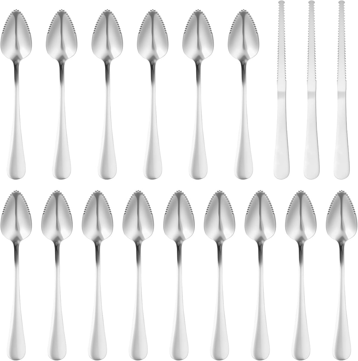15 Pack Grapefruit Spoons and 3 Grapefruit Knife, Stainless Steel Flatware Set Serrated Edges, Grapefruit Utensil Set for Peeling and Scooping the Pulp, Cutting Utensil Kitchen for Fruit Kiwi Orange