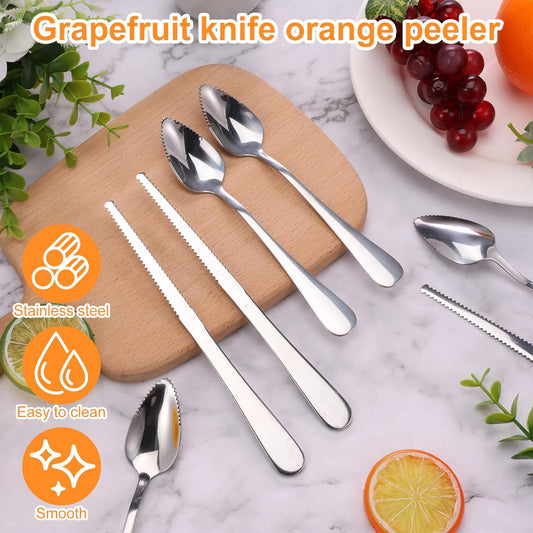 15 Pack Grapefruit Spoons and 3 Grapefruit Knife, Stainless Steel Flatware Set Serrated Edges, Grapefruit Utensil Set for Peeling and Scooping the Pulp, Cutting Utensil Kitchen for Fruit Kiwi Orange