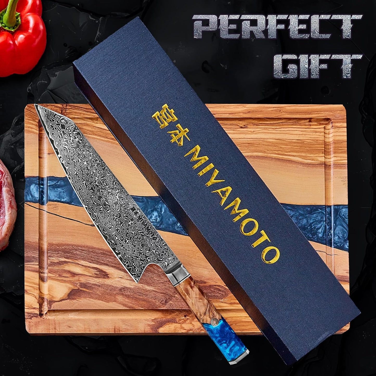 8-Inch Japanese Damascus Chef Knife, 67-Layer Steel, Ultra-Sharp High Carbon Blade with Resin Handle for Precision Chopping and Carving