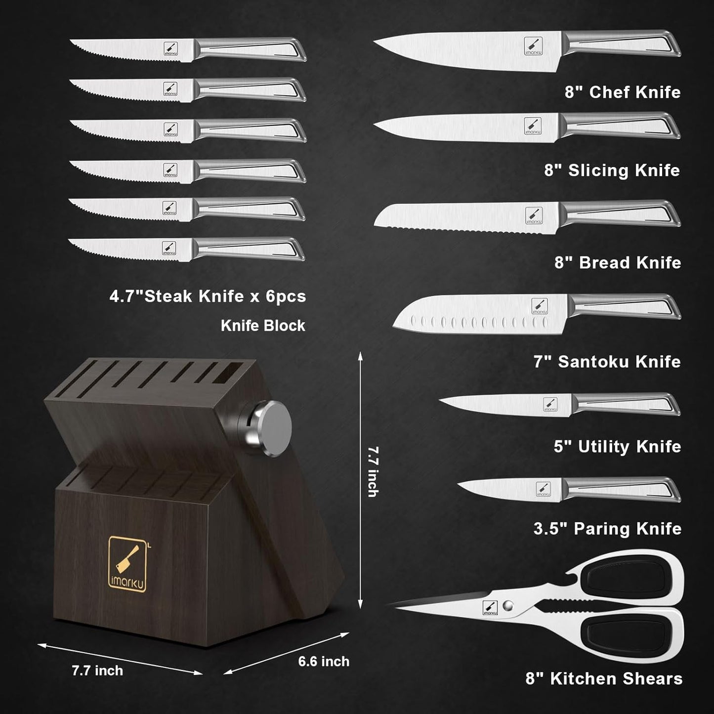 Knife Set - 15PCS Kitchen Knife Set Japanese High Carbon Stainless Steel Knives Set for Kitchen, Dishwasher Safe Ultra Sharp Professional Chef Well Balance Knife Block Set, Black