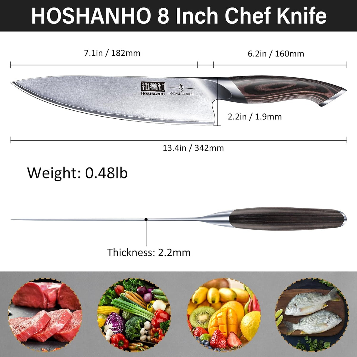 Kitchen Knife in Japanese High Carbon Steel, Professional High-Class Chef's Knife 8 inch, Non-slip Ultra Sharp Cooking Knives with Ergonomic Handle | Japanese High Carbon Steel Non-slip Ultra Sharp Cooking Knives with Ergonomic Handle, Home Chefs & Gift