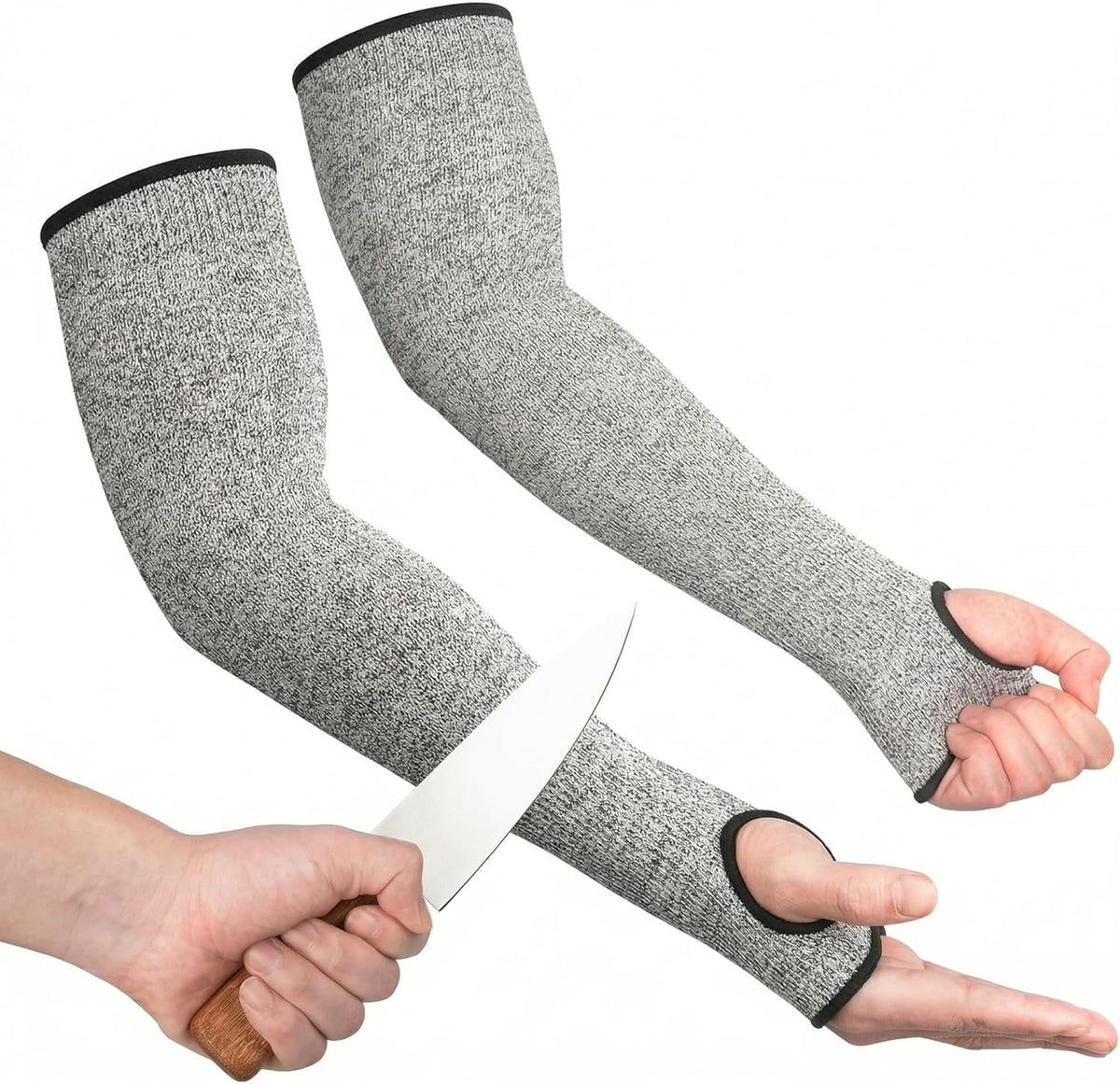 2 Pack Cut Resistant Arm Sleeves with Thumb Hole Level 5 Anti-Cut Arm Guards for Gardening Yard Work and Pet Grooming Forearm Protection | Forearm Covers, Dense Knit Construction, Adds Workday Coverage, for Workshops, Gardening, and Maintenance