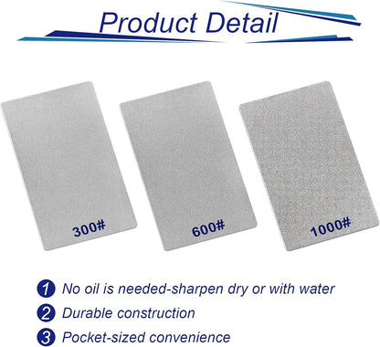 3 Pieces Credit Card Size Sharpening Stone 300# 600# 1000# Credit Card Diamond File Set Card Sized- Extra-Fine, Fine and Coarse Diamond