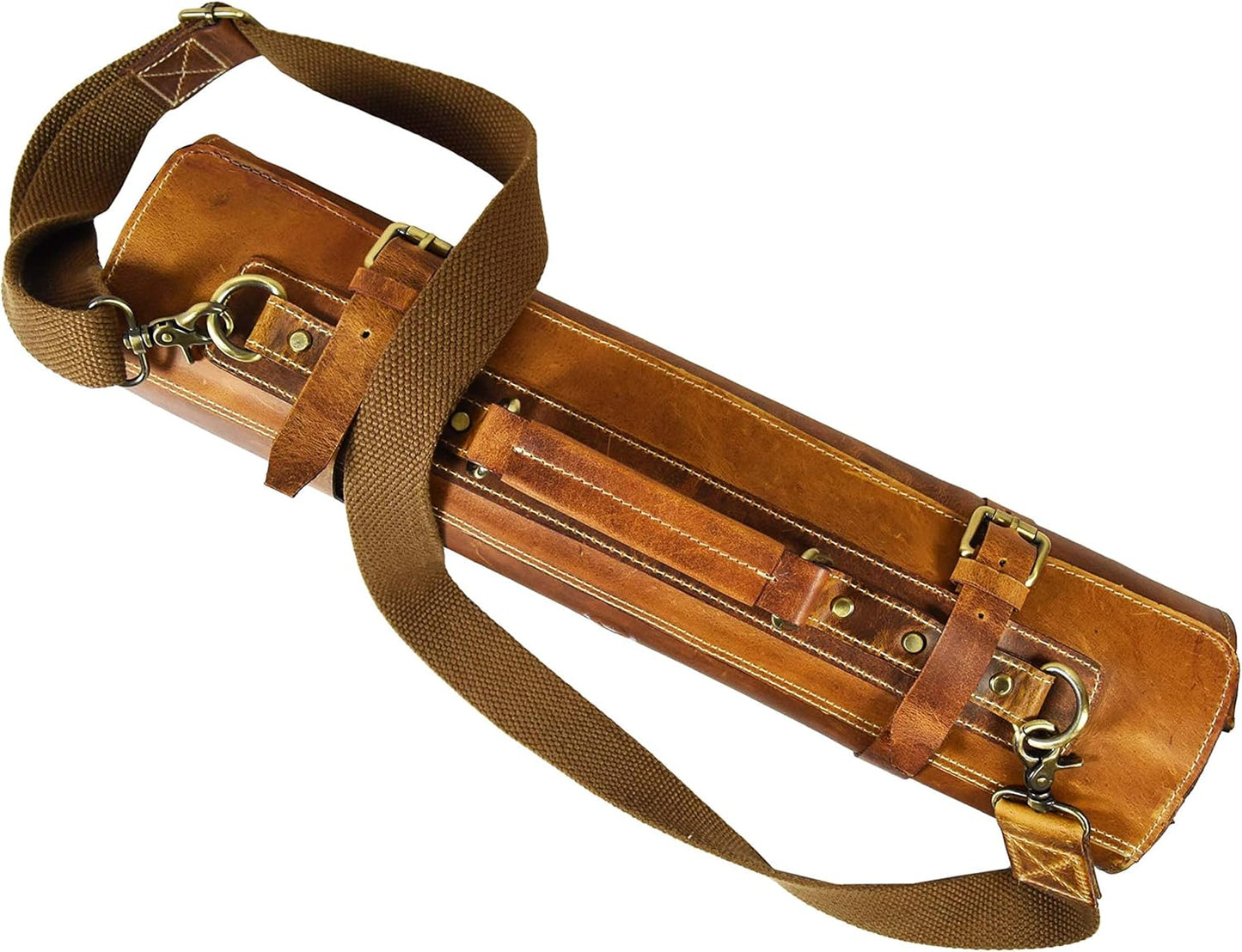 Leather Knife Roll Storage Bag, Elastic and Expandable 10 Pockets, Adjustable/Detachable Shoulder Strap, Travel-Friendly Chef Knife Case (Dark Brown, Leather)
